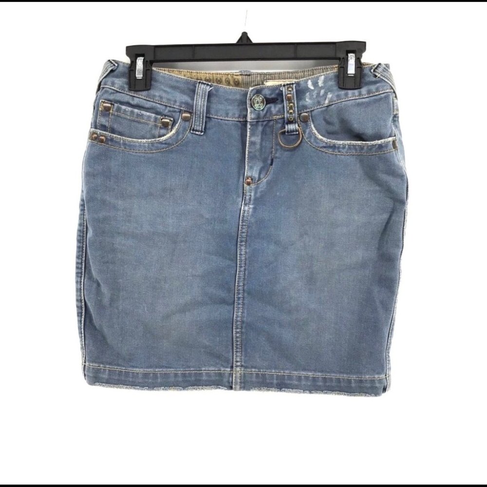 FREE PEOPLE Mini Skirt Back Pocket Embroidered Wings Denim Mini